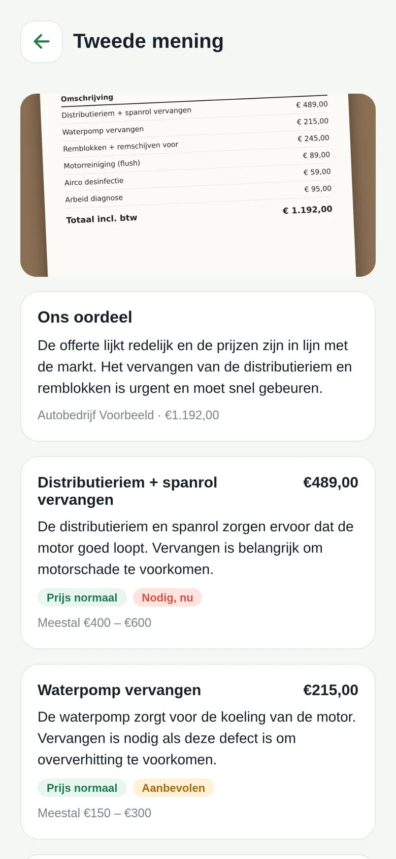 Tweede mening: uitleg en prijscheck per regel van een offerte